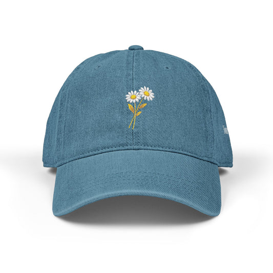 Personalized Minimal Daisy Embroidered Denim Hat for Everyday Wear
