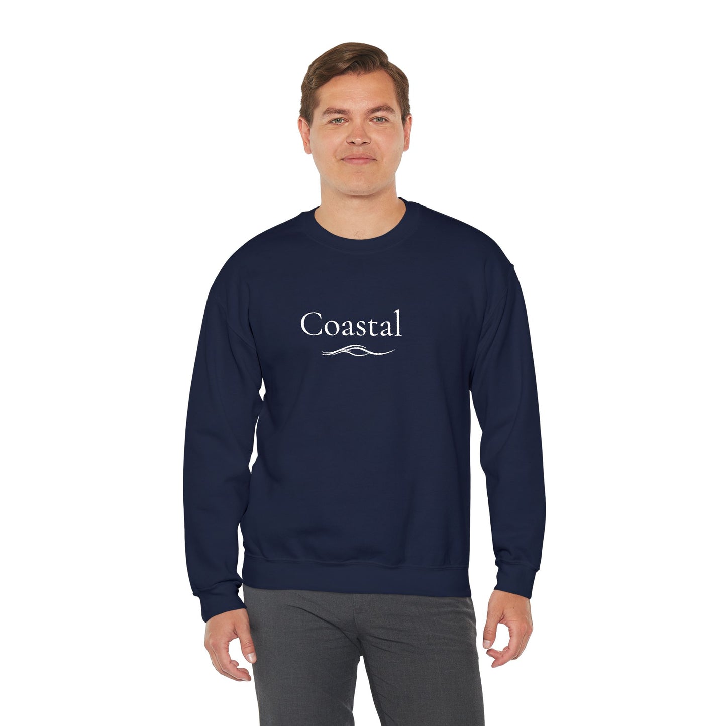 Coastal Crewneck Sweatshirt — Minimal Nautical Wave Graphic