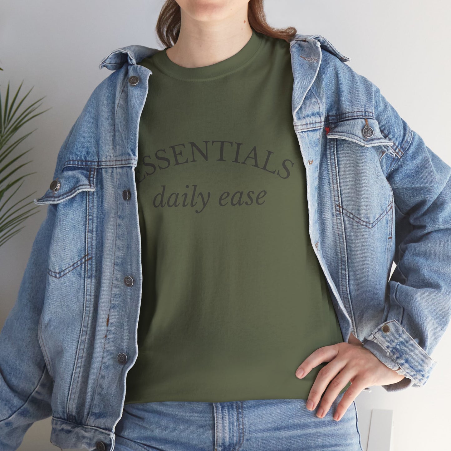 Essentials Embroidered Unisex Heavy Cotton Tee | Daily Ease Curved Text T-Shirt | Minimalist Everyday Shirt
