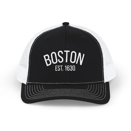Boston Embroidered Trucker Cap — 'BOSTON EST. 1630' Snapback Hat