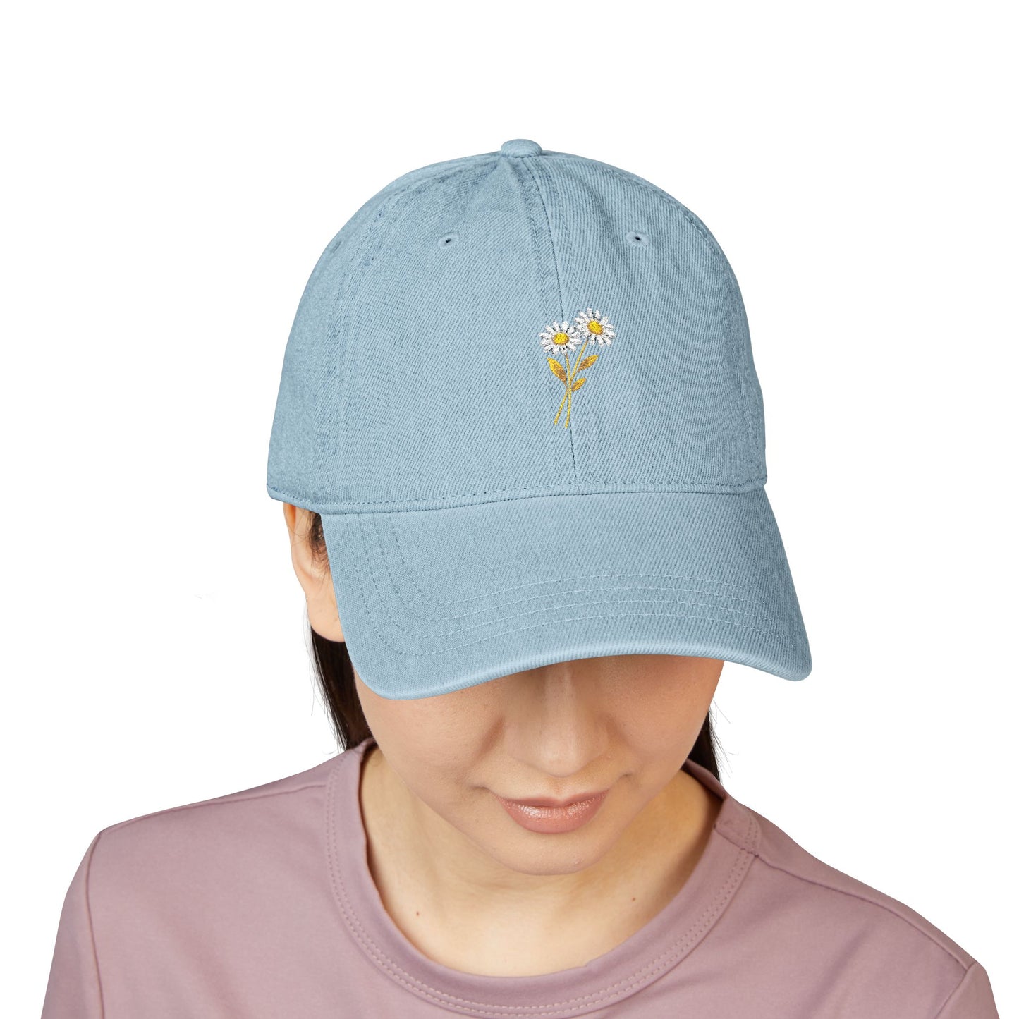 Personalized Minimal Daisy Embroidered Denim Hat for Everyday Wear