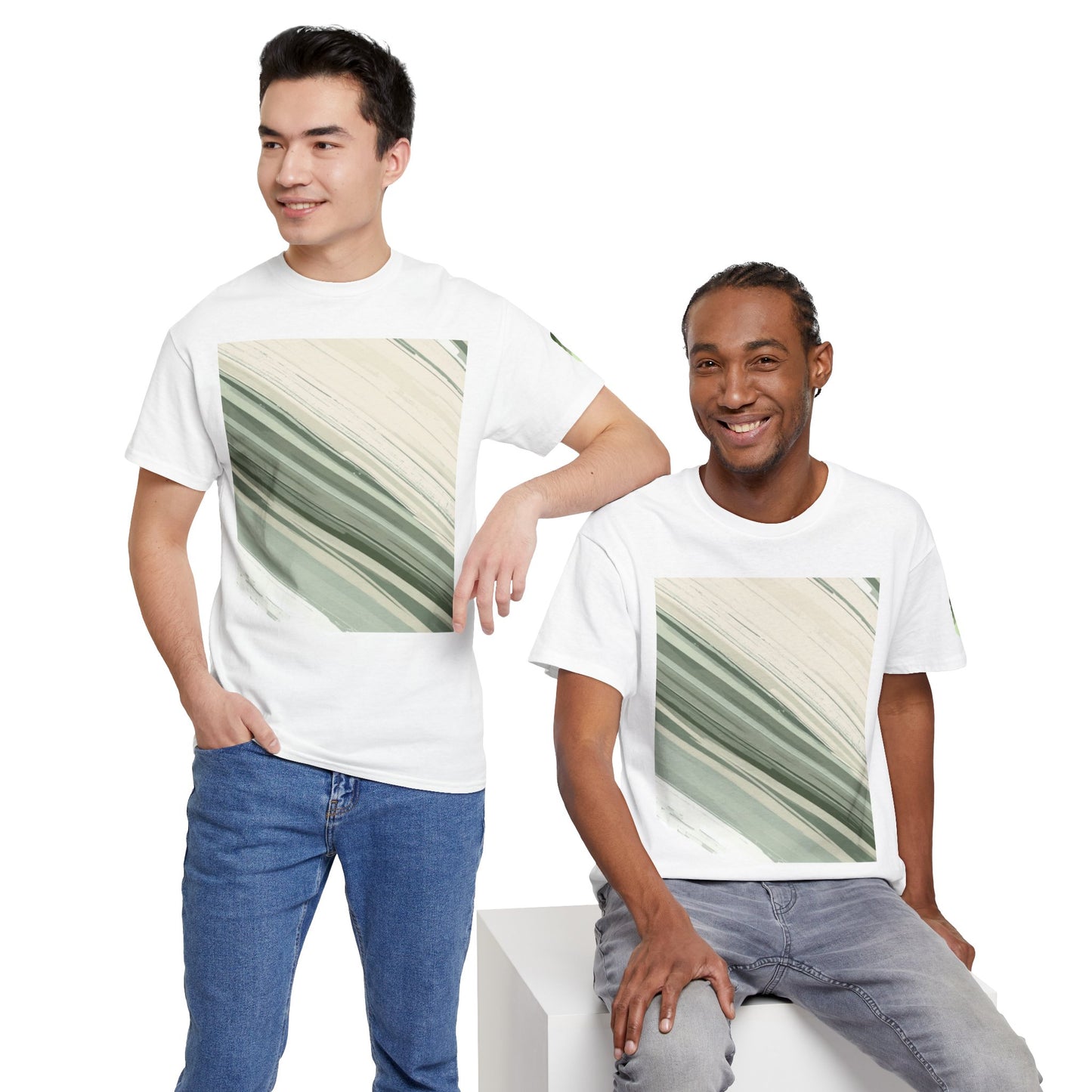 Sea Glass Drift Unisex Heavy Cotton Tee – Abstract Coastal Wave Graphic Shirt | Minimalist Sage Green Aesthetic Tee