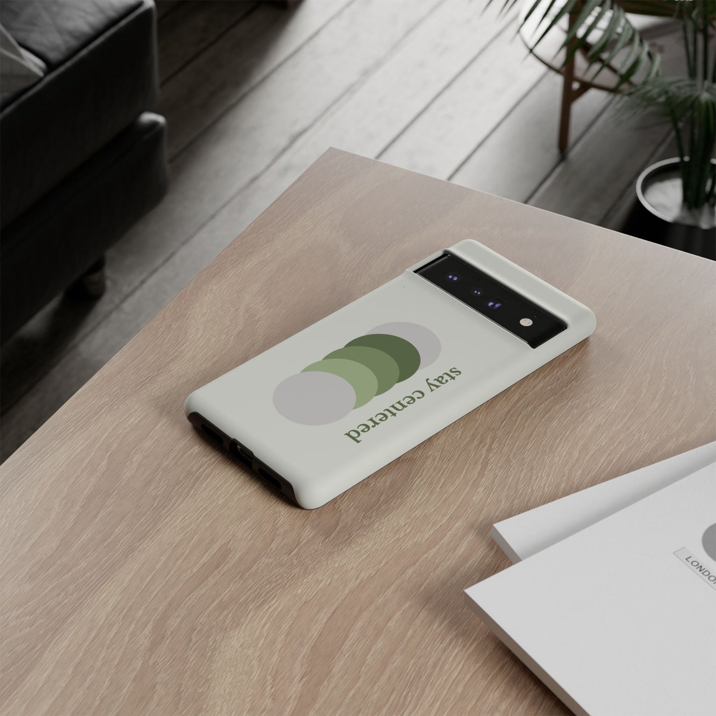 Stay Centered Minimalist Phone Case – Sage Green Wellness Aesthetic iPhone Case | Modern Neutral Protective Cover