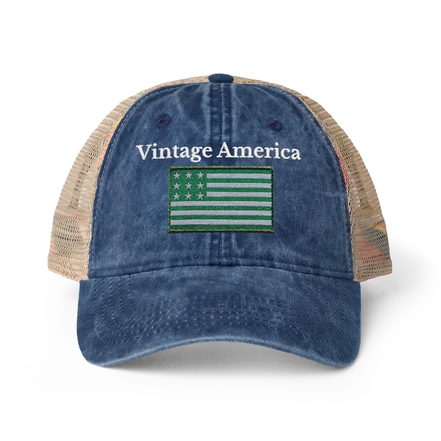Vintage America Women’s Washed Mesh-Back Cap – Embroidered Olive Heritage Flag Hat