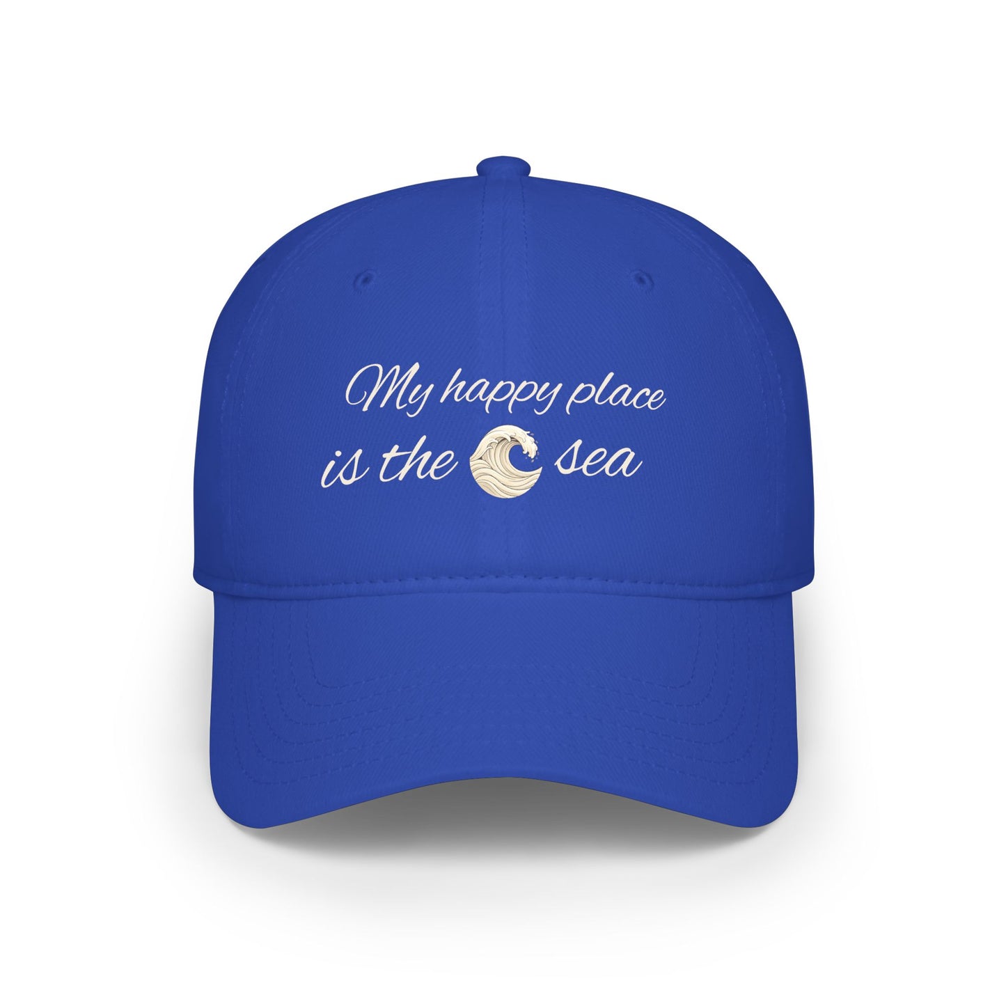my happy place Is the sea Low Profile Baseball Cap with wave accent