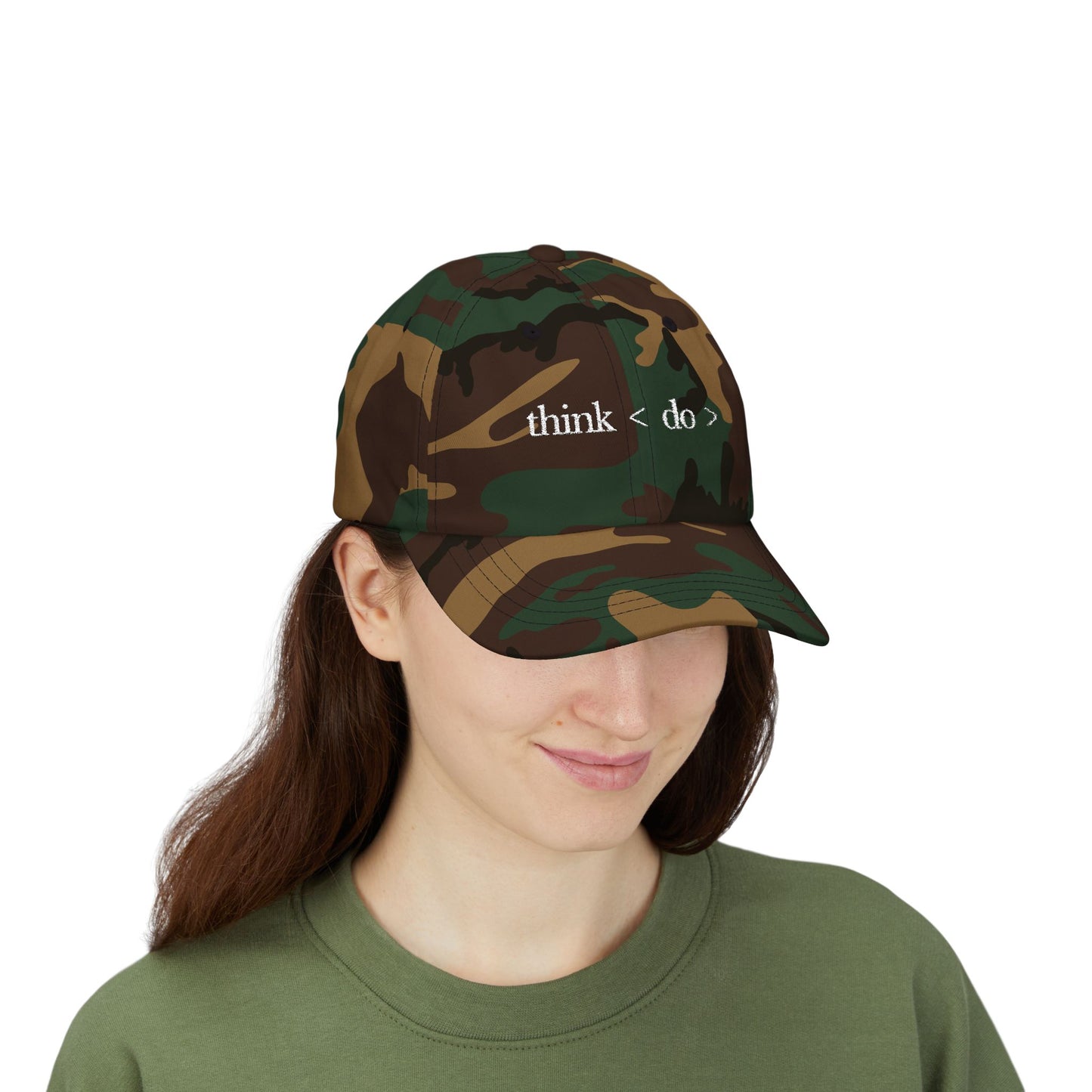 think < do > Minimalist Embroidered Dad Cap | Ivory Thread | Unisex Adjustable Hat