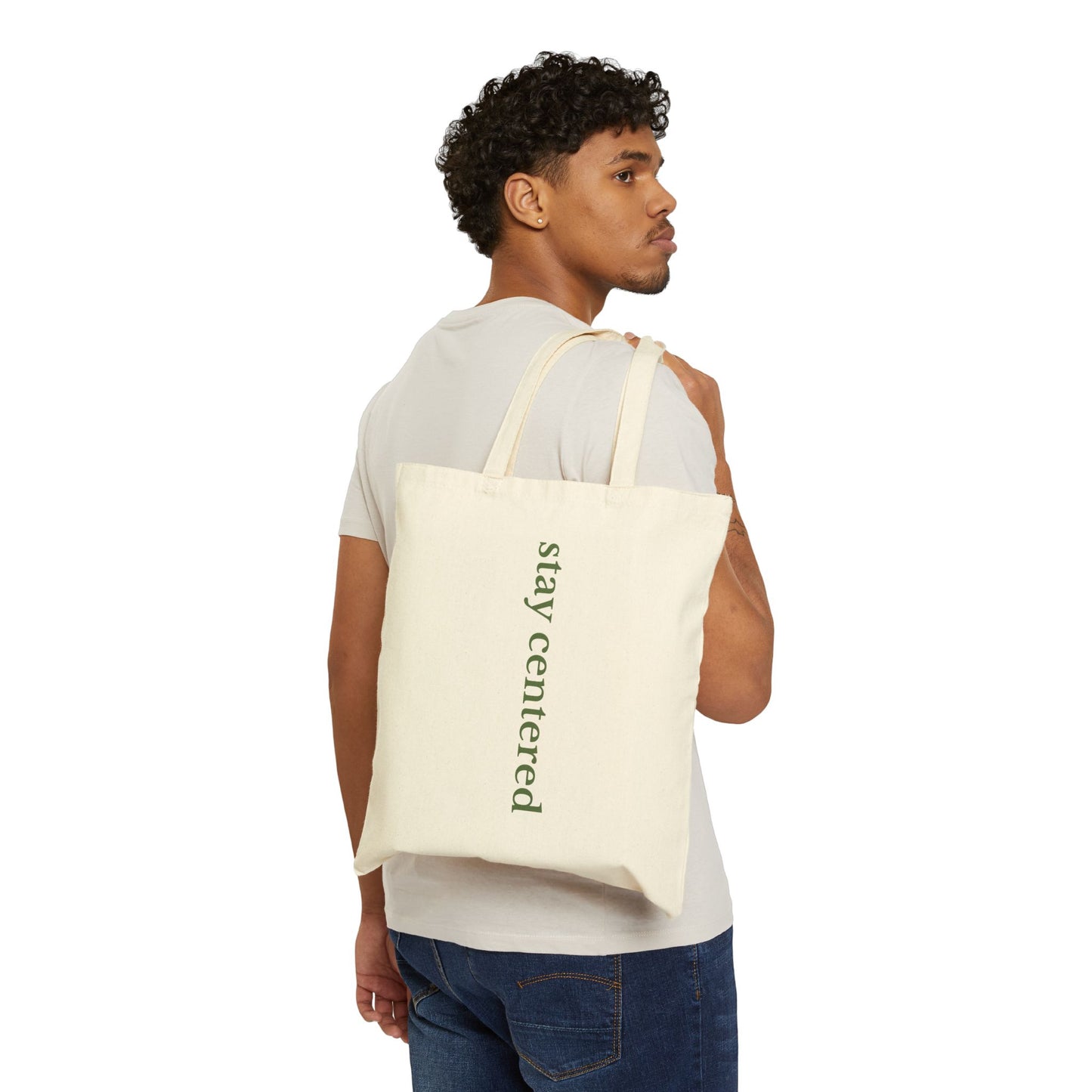 Stay Centered Minimalist Cotton Canvas Tote Bag – Sage Green Wellness Aesthetic Everyday Carryall