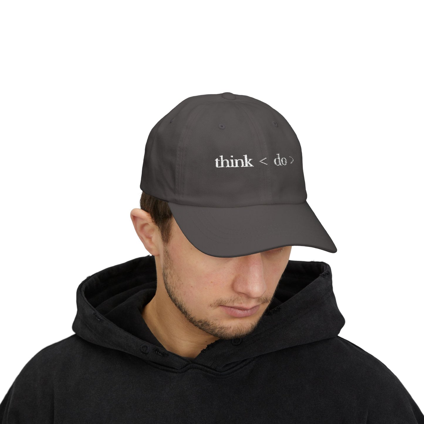 think < do > Minimalist Embroidered Dad Cap | Ivory Thread | Unisex Adjustable Hat