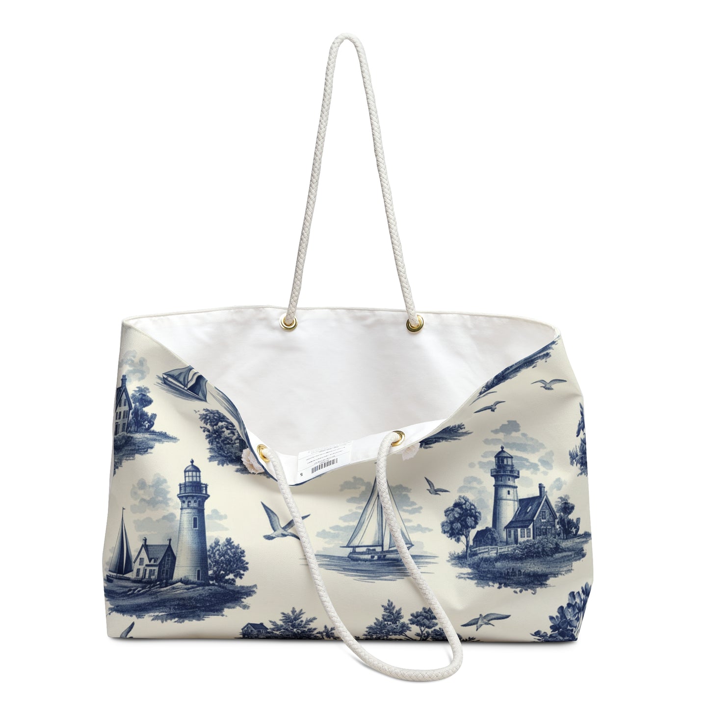 Nautical Toile Weekender Bag — Vintage Blue New England Coastal Travel Tote