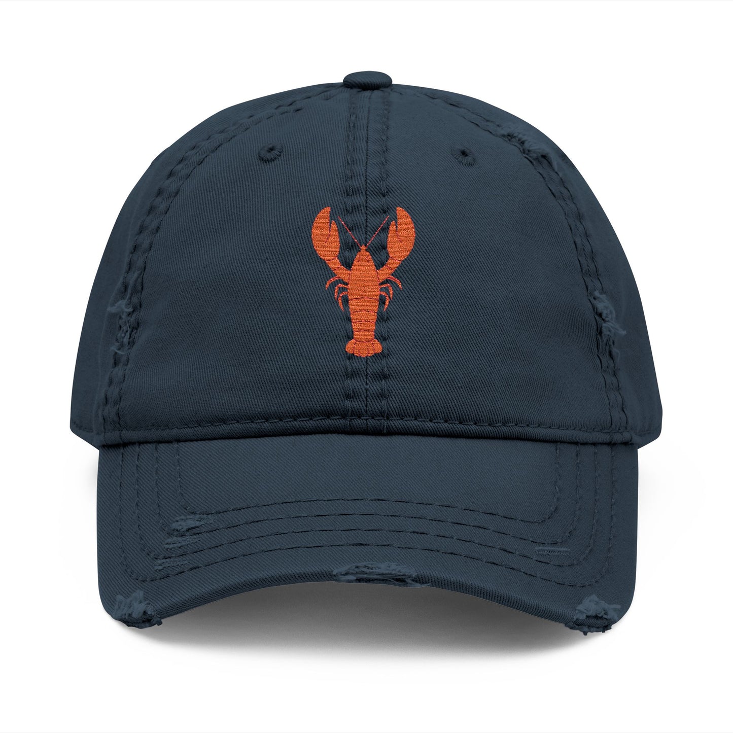 Distressed Embroidered Lobster Dad Hat — Vintage Washed Baseball Cap