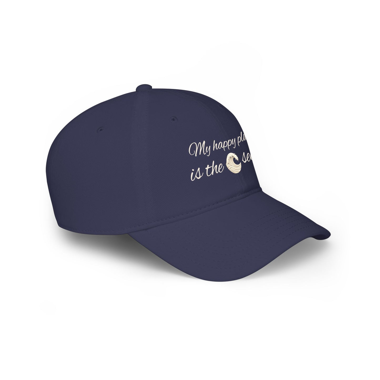 my happy place Is the sea Low Profile Baseball Cap with wave accent