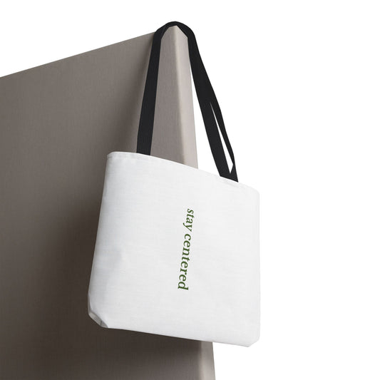 Stay Centered Minimalist Tote Bag – Neutral Wellness Aesthetic Canvas Tote | Sage Green Modern Everyday Carryall