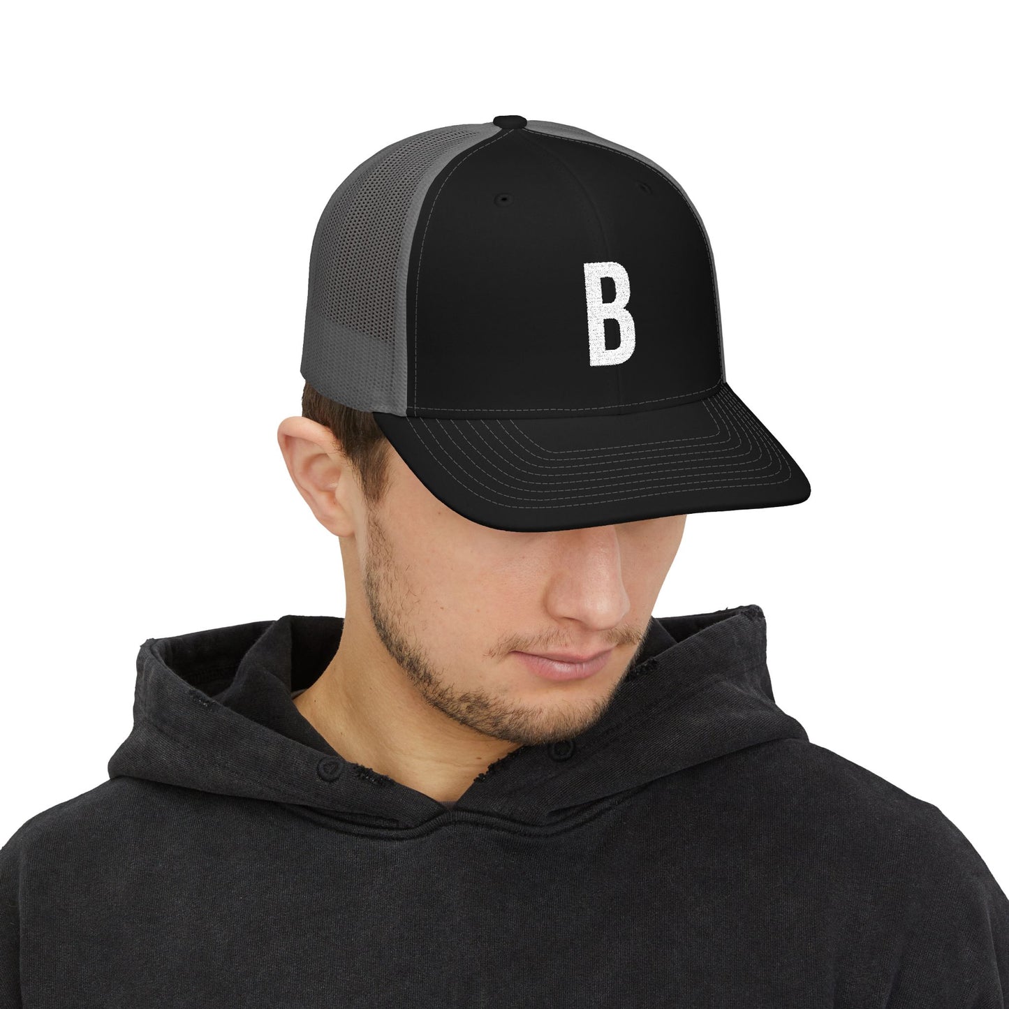 Boston (B) Embroidered Monogram Snapback Trucker Cap - Heritage Places Collection