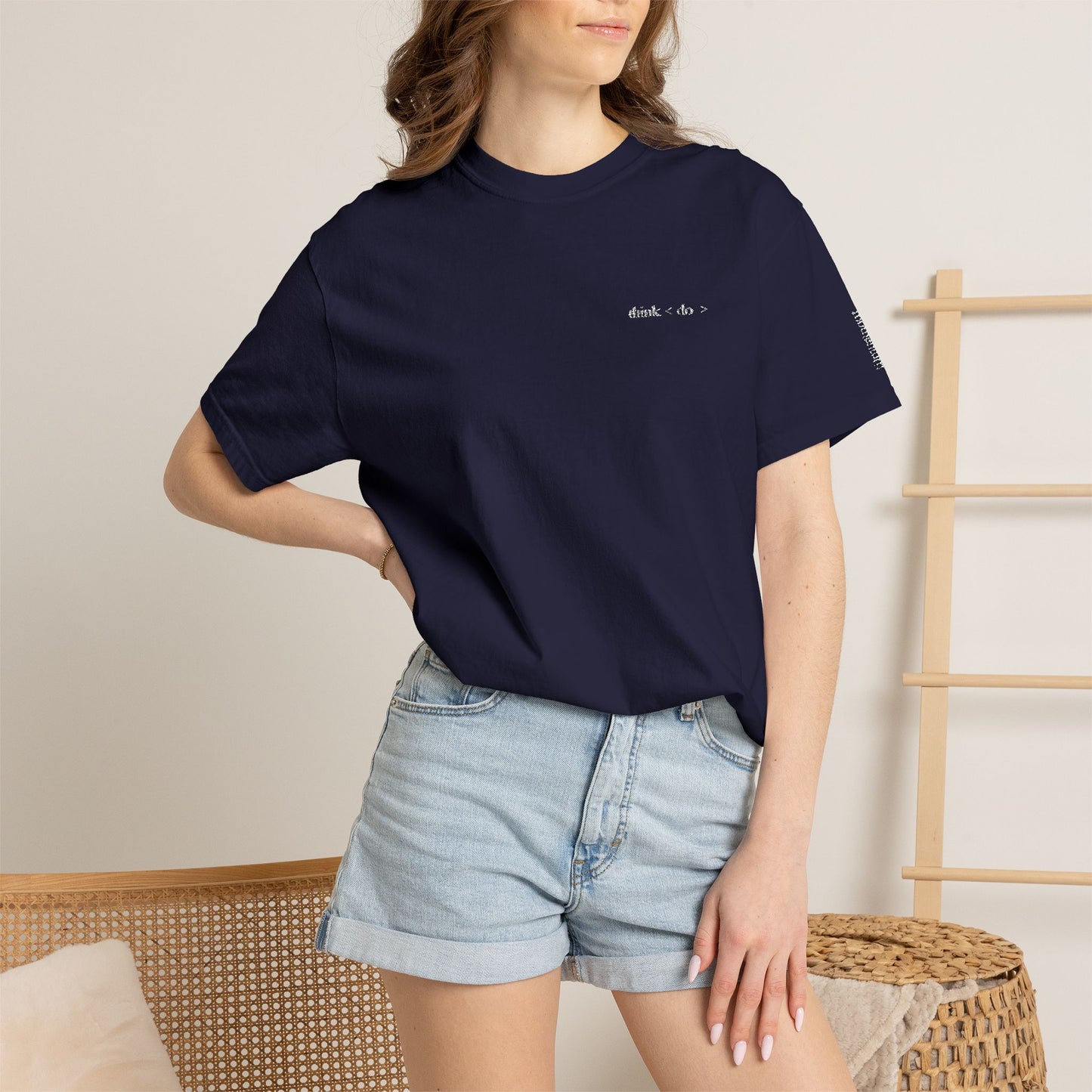 Think < Do > Embroidered Unisex T-Shirt | Minimalist Everyday Tee | Ivory Thread