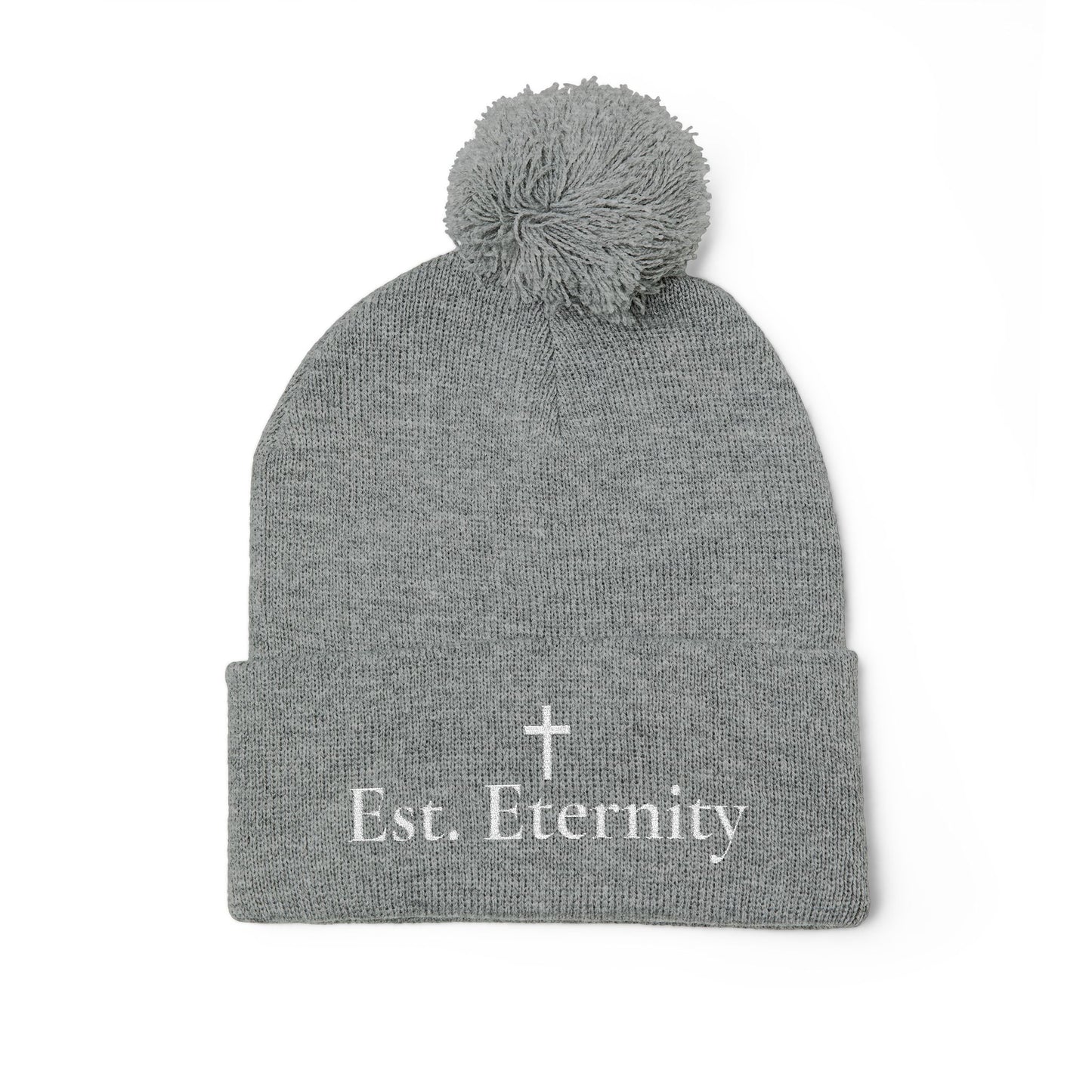 Embroidered 'Eve, Eternity' Pom-Pom Knit Cap — Cozy Christian Beanie