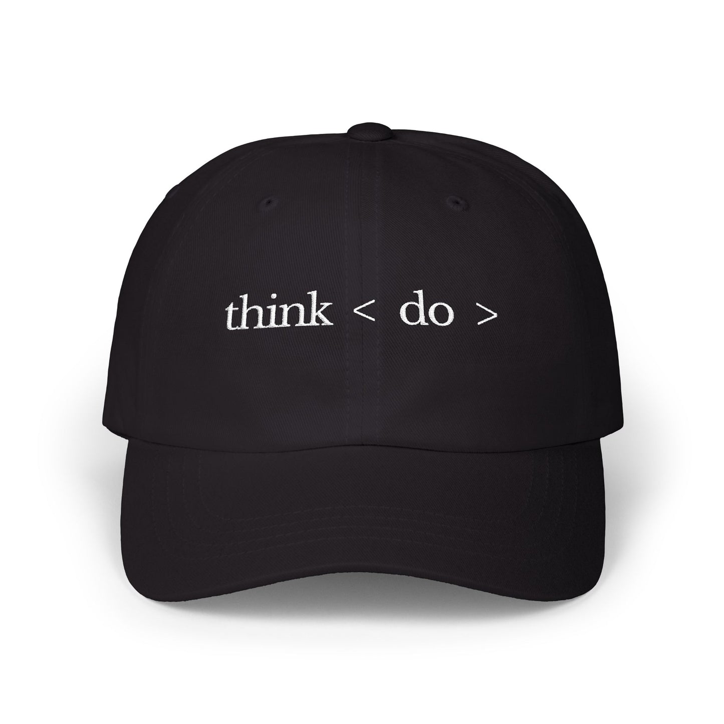 think < do > Minimalist Embroidered Dad Cap | Ivory Thread | Unisex Adjustable Hat