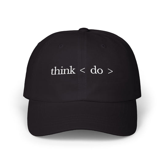 think < do > Minimalist Embroidered Dad Cap | Ivory Thread | Unisex Adjustable Hat