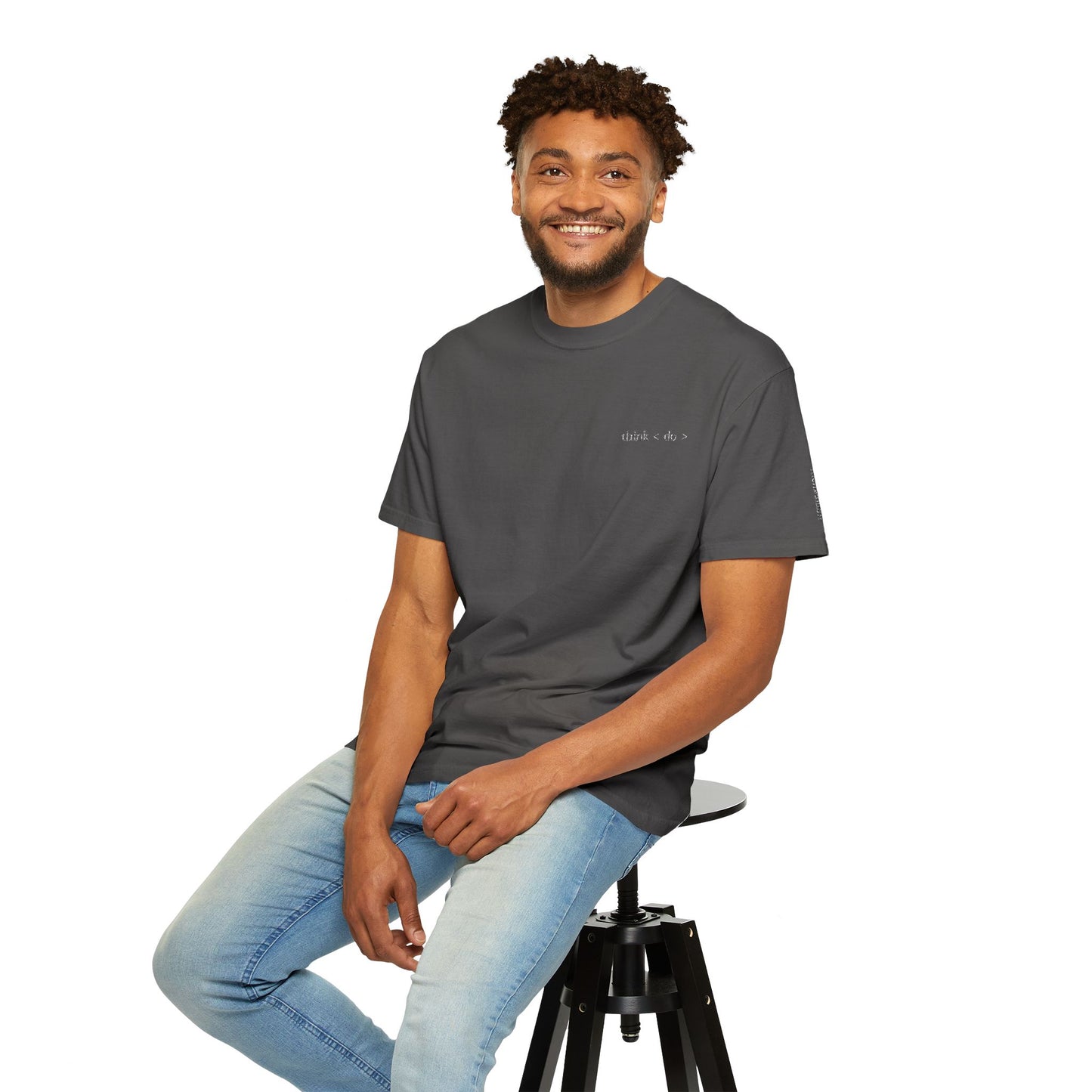 Think < Do > Embroidered Unisex T-Shirt | Minimalist Everyday Tee | Ivory Thread