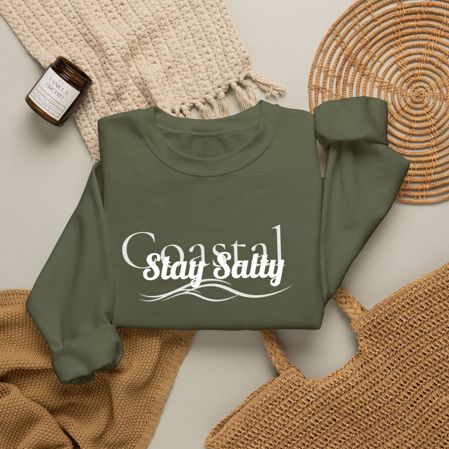 Personalize Embroidered crewneck Sweatshirt — Use your own words on front and left sleeve