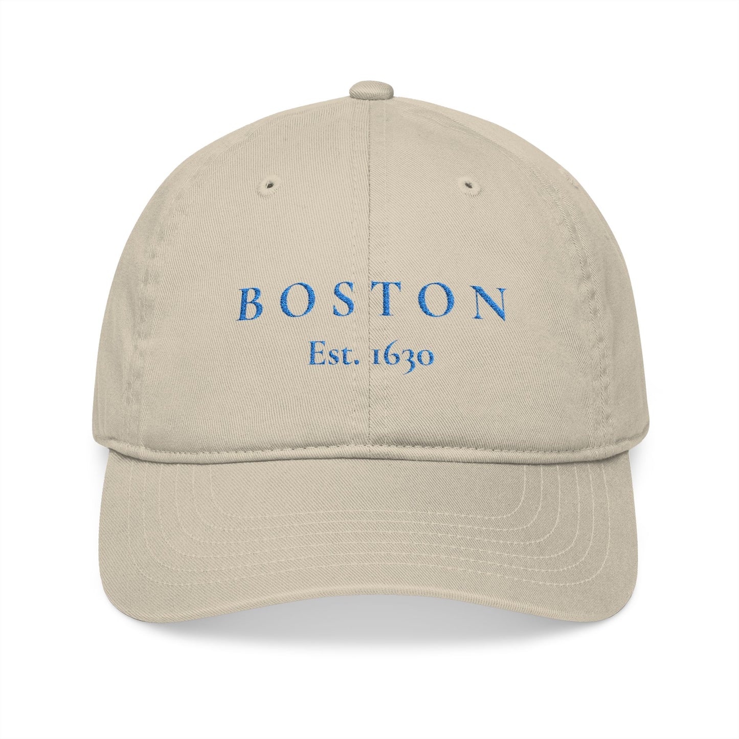 Boston Embroidered Baseball Cap — "BOSTON Est. 1630" Organic Cotton Hat