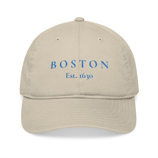 Boston Embroidered Baseball Cap — "BOSTON Est. 1630" Organic Cotton Hat