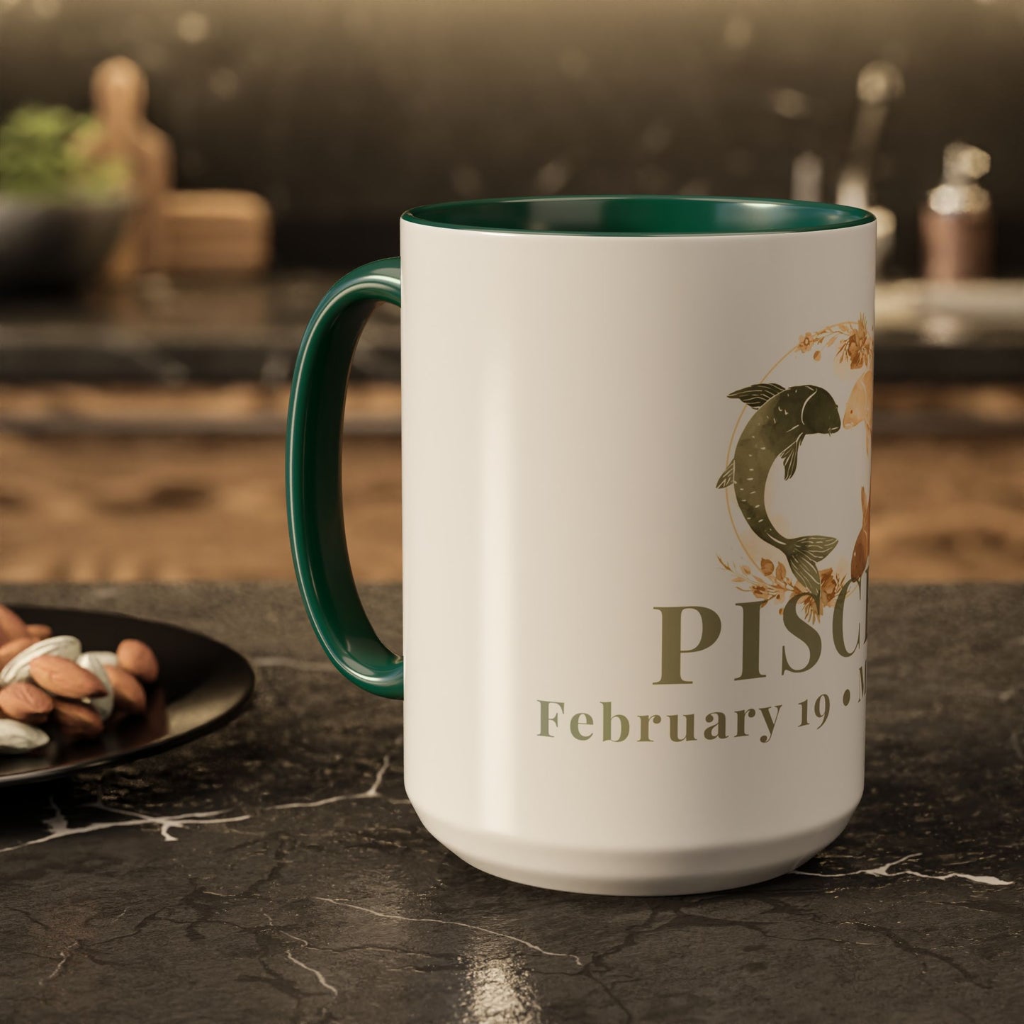 Pisces Zodiac Mug - February 19 - March 20 Astrology Coffee Cup - Two flowing fish Zodiac Sign Mug - 15 oz.