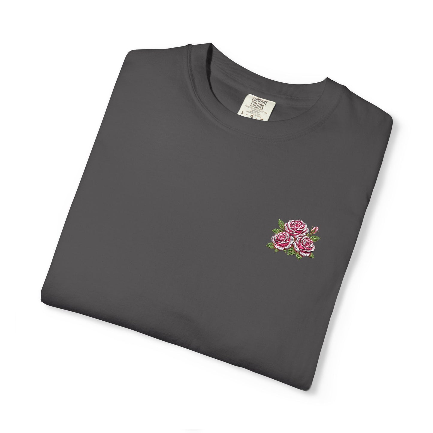 Simple Rose Bouquet Embroidered T-Shirt with Sleeve Detail
