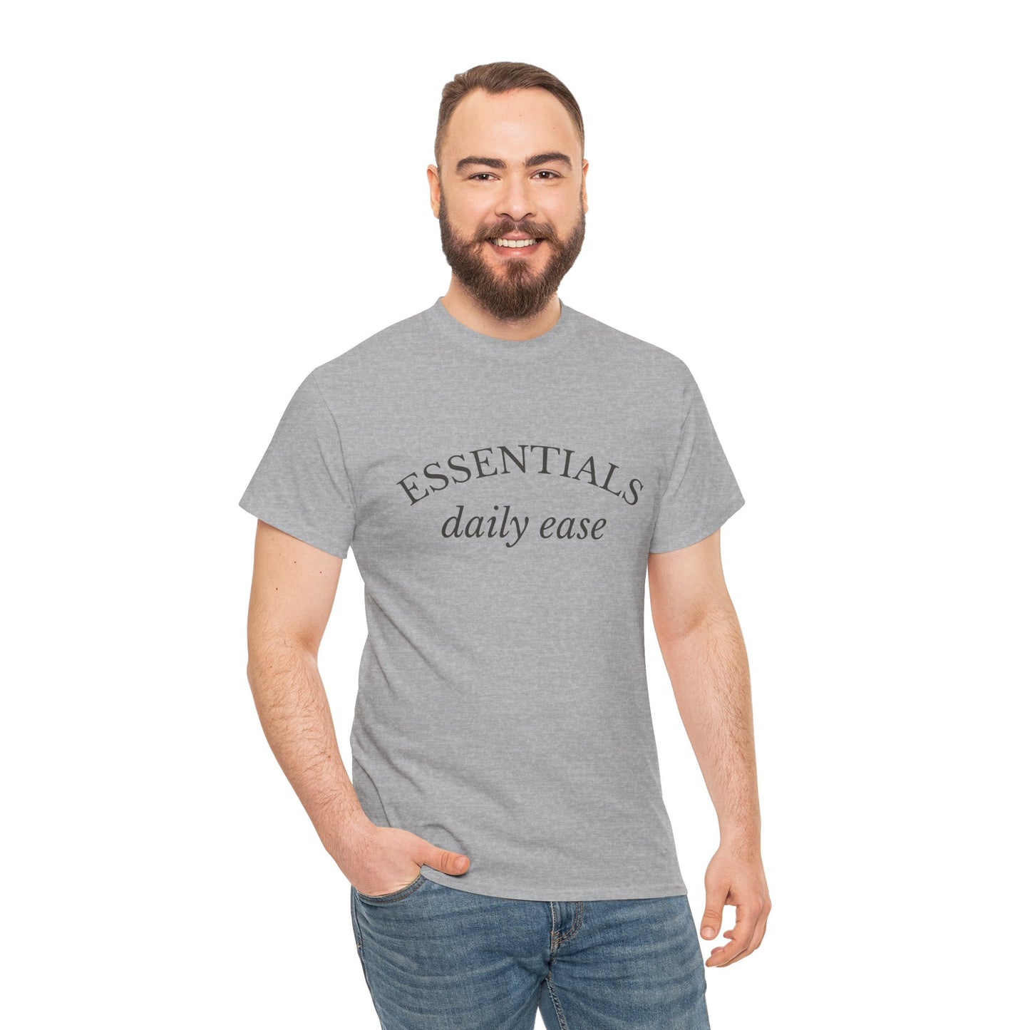 Essentials Embroidered Unisex Heavy Cotton Tee | Daily Ease Curved Text T-Shirt | Minimalist Everyday Shirt