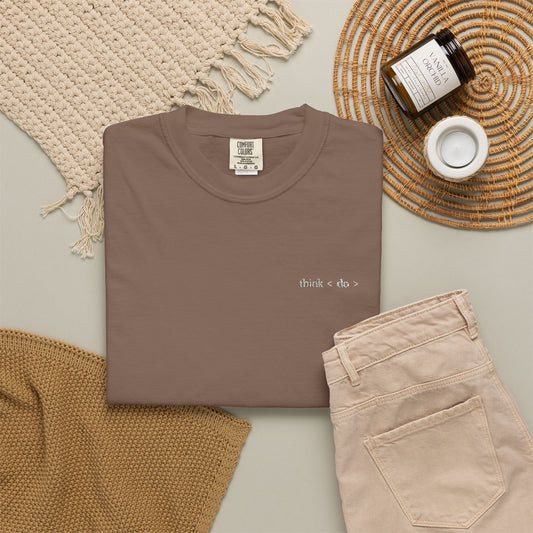 Think < Do > Embroidered Unisex T-Shirt | Minimalist Everyday Tee | Ivory Thread