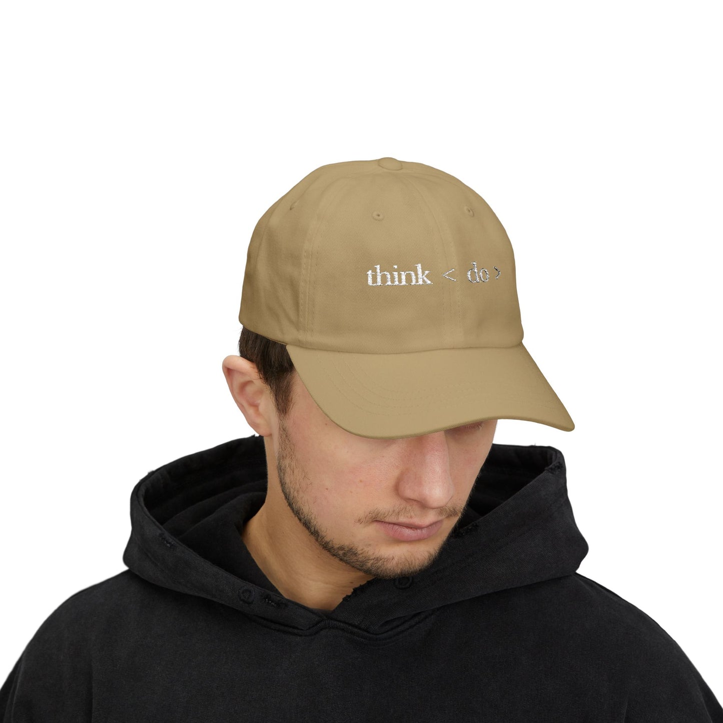 think < do > Minimalist Embroidered Dad Cap | Ivory Thread | Unisex Adjustable Hat