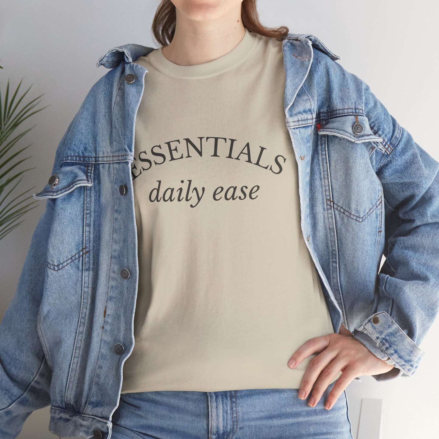 Essentials Embroidered Unisex Heavy Cotton Tee | Daily Ease Curved Text T-Shirt | Minimalist Everyday Shirt