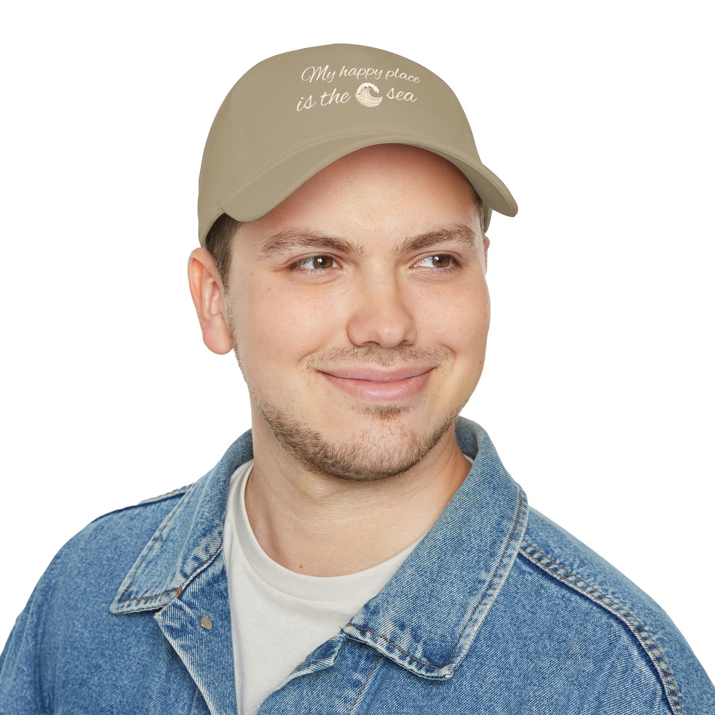 my happy place Is the sea Low Profile Baseball Cap with wave accent