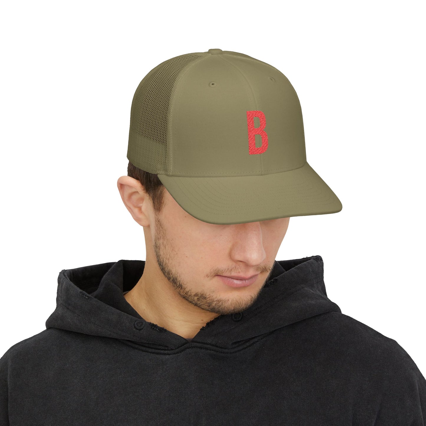 Boston (B) red embroidered Monogram Snapback Trucker Cap - Heritage Places Collection