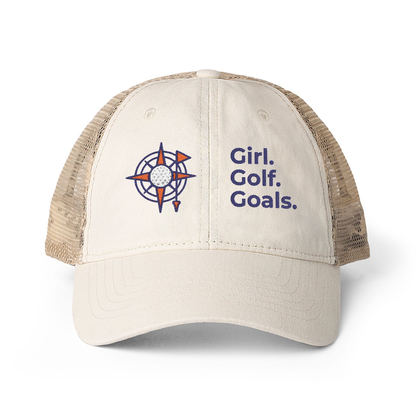 Girl. Golf. Goals. Women’s Washed Mesh-Back Cap