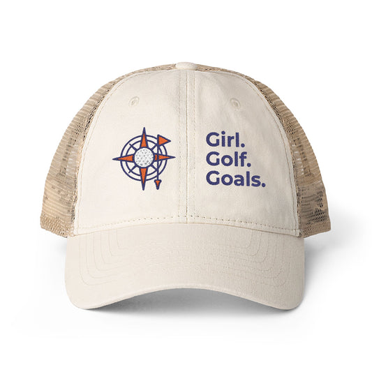 Girl. Golf. Goals. Women’s Washed Mesh-Back Cap