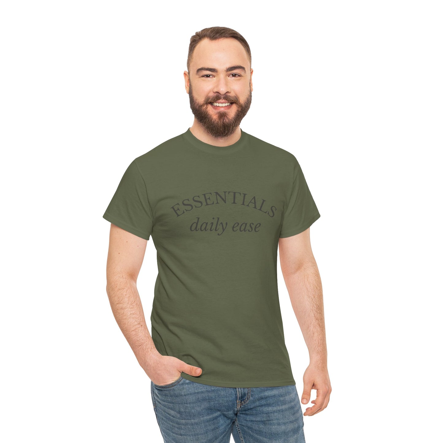 Essentials Embroidered Unisex Heavy Cotton Tee | Daily Ease Curved Text T-Shirt | Minimalist Everyday Shirt