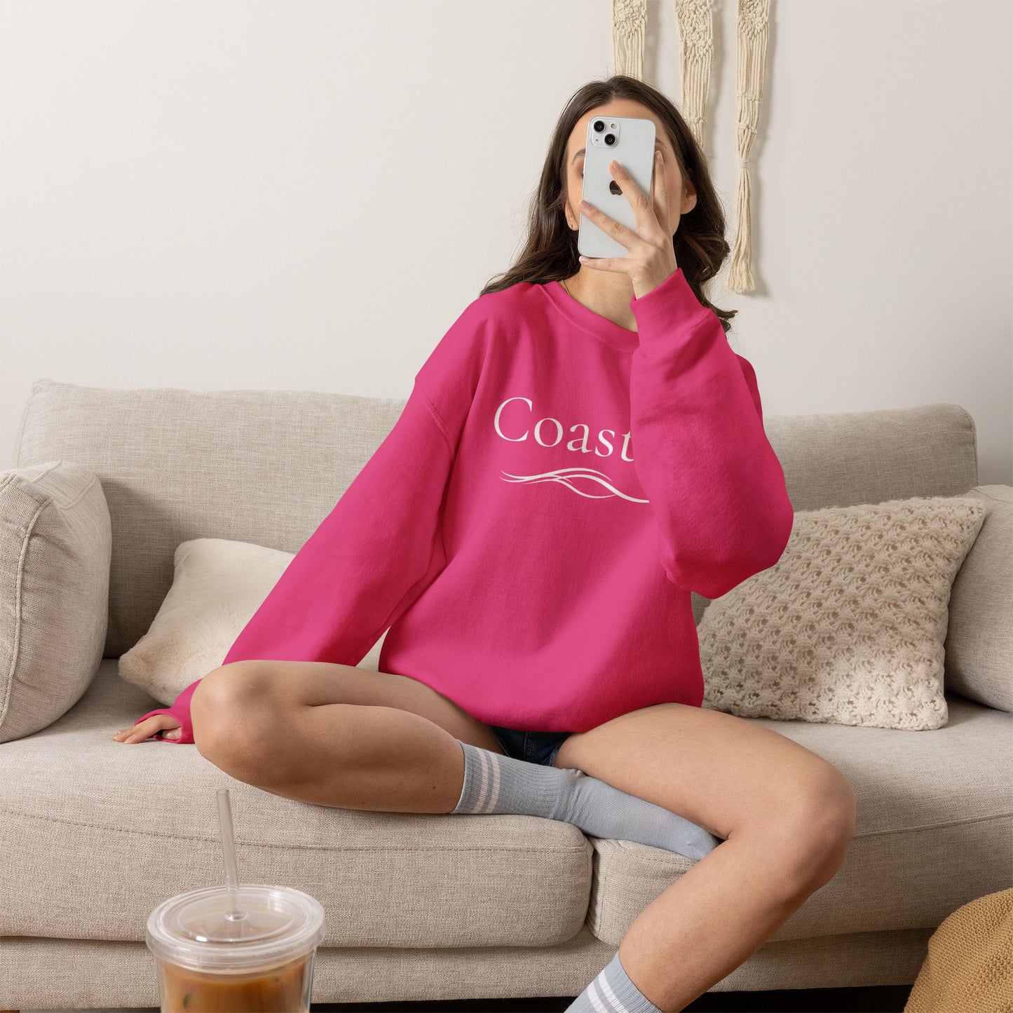 Personalize Embroidered crewneck Sweatshirt — Use your own words on front and left sleeve