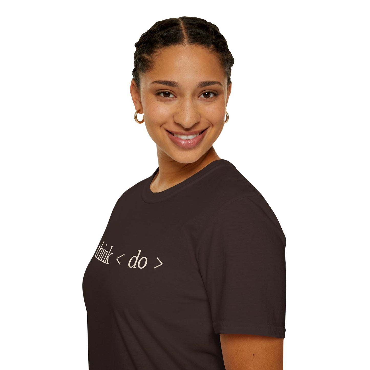 think < do > Unisex Softstyle T-Shirt | Minimalist Inspirational Tee with Momentum Back Detail
