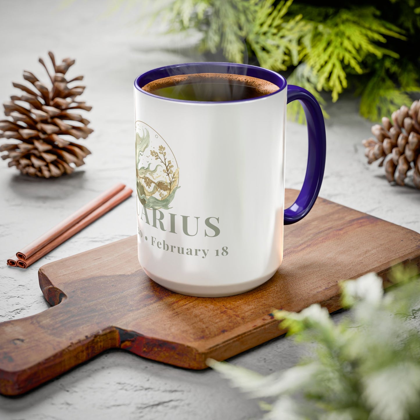 Aquarius Zodiac Mug - January 20 - February 18 Astrology Coffee Cup - Water Flow Zodiac Sign Mug - 15 oz.