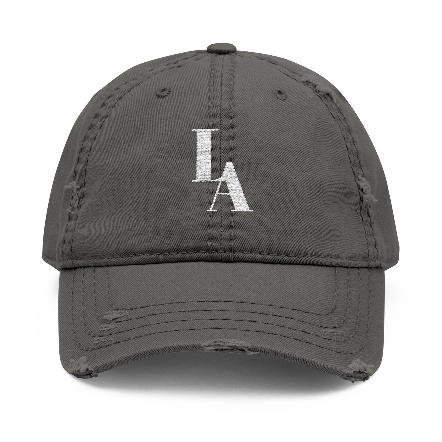 LA Monogram Distressed Dad Hat (Embroidery) Minimalist Faith Hat with Cross/Vintage Style Cap