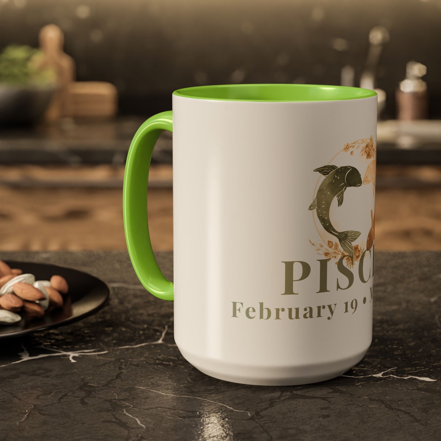 Pisces Zodiac Mug - February 19 - March 20 Astrology Coffee Cup - Two flowing fish Zodiac Sign Mug - 15 oz.