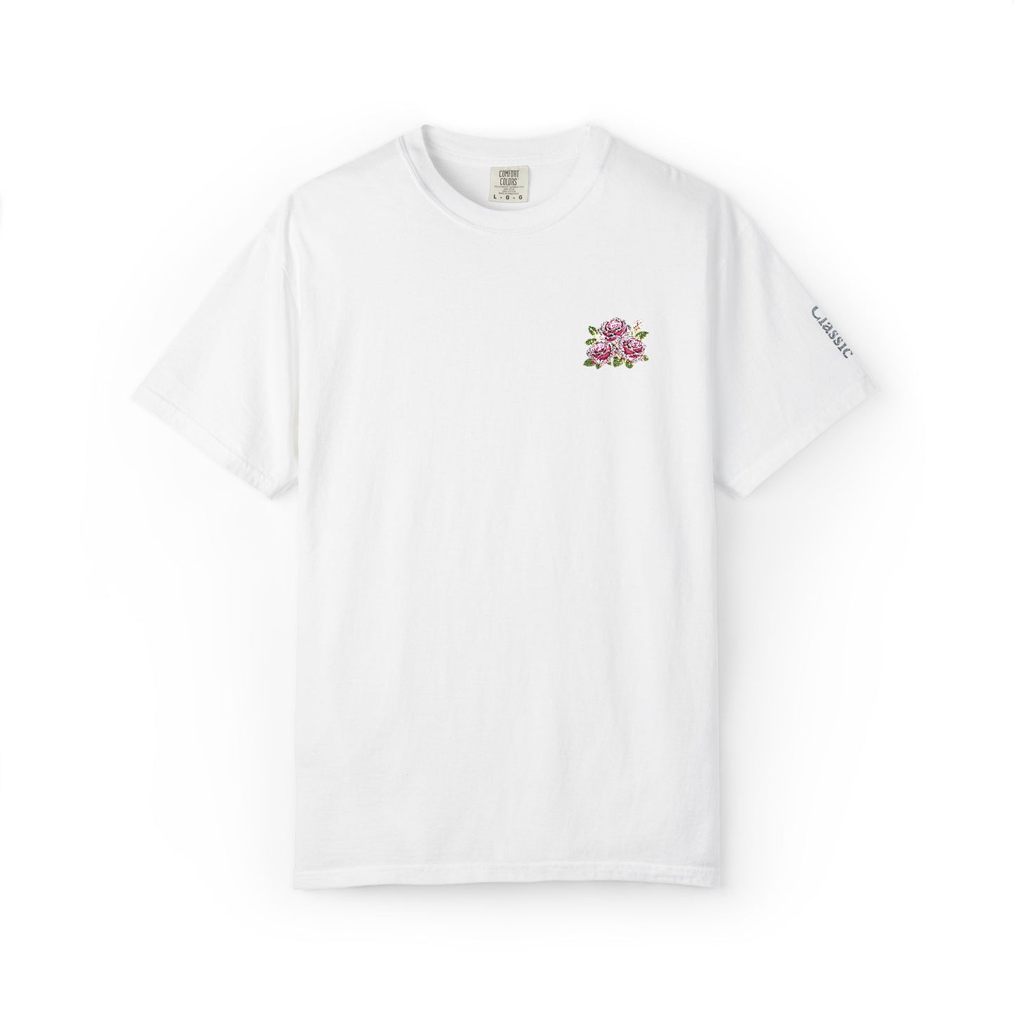 Simple Rose Bouquet Embroidered T-Shirt with Sleeve Detail