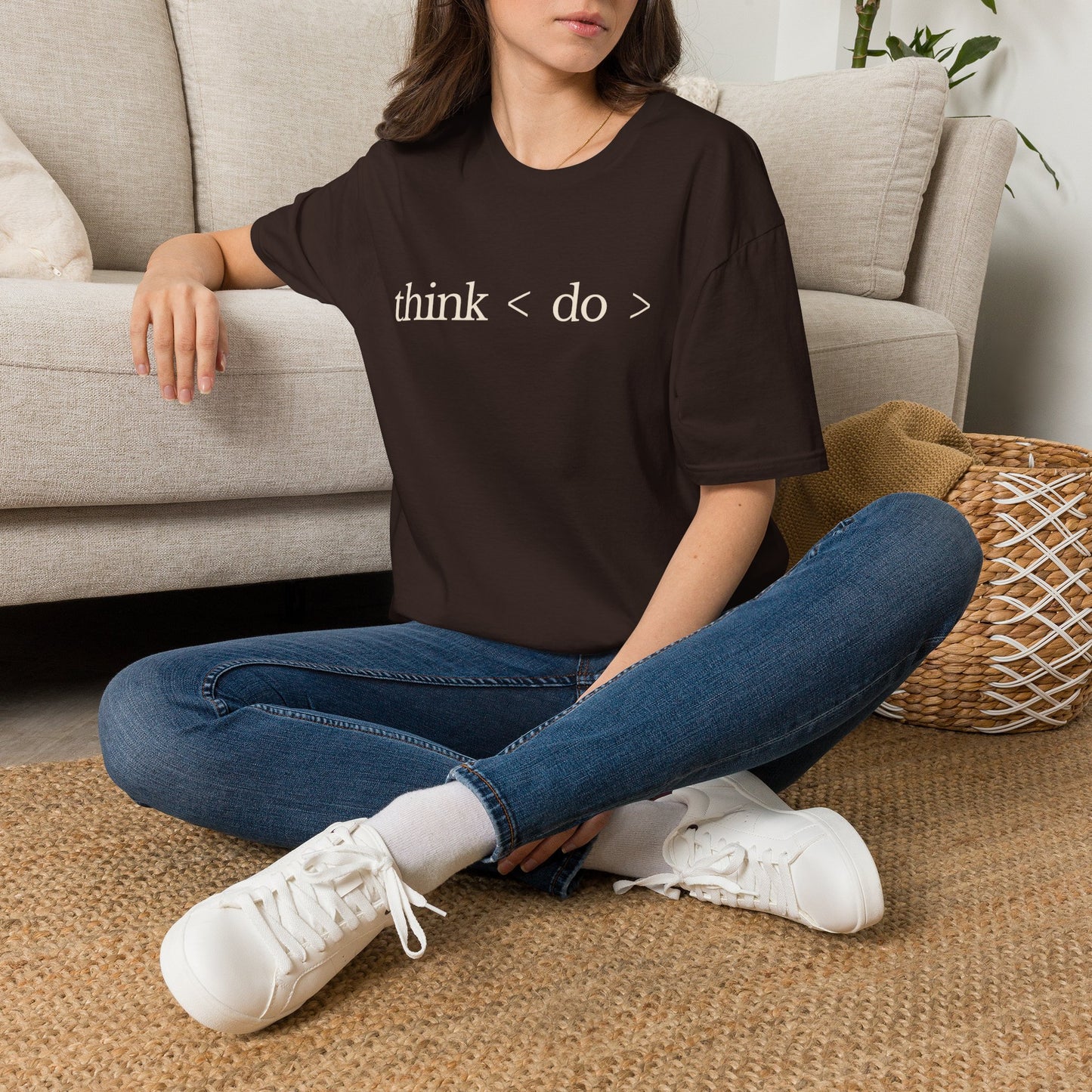 think < do > Unisex Softstyle T-Shirt | Minimalist Inspirational Tee with Momentum Back Detail