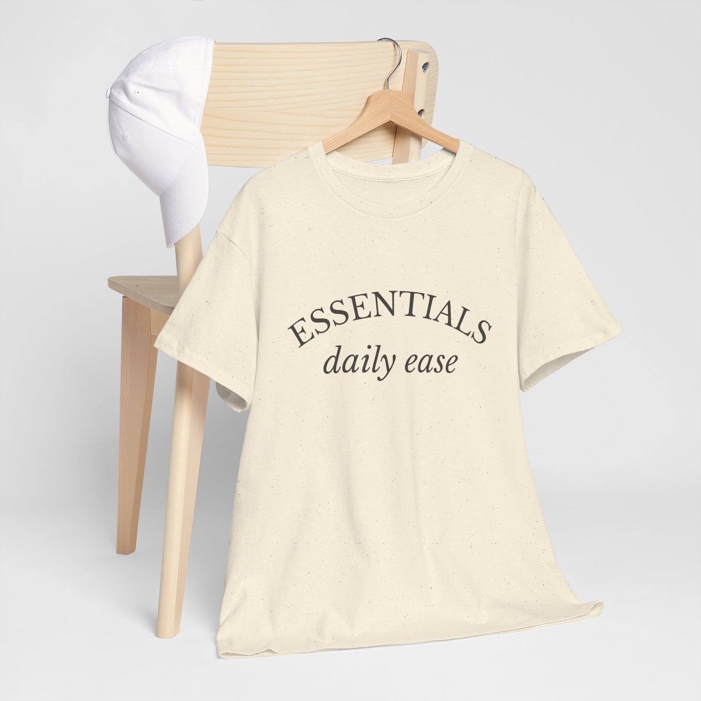 Essentials Embroidered Unisex Heavy Cotton Tee | Daily Ease Curved Text T-Shirt | Minimalist Everyday Shirt