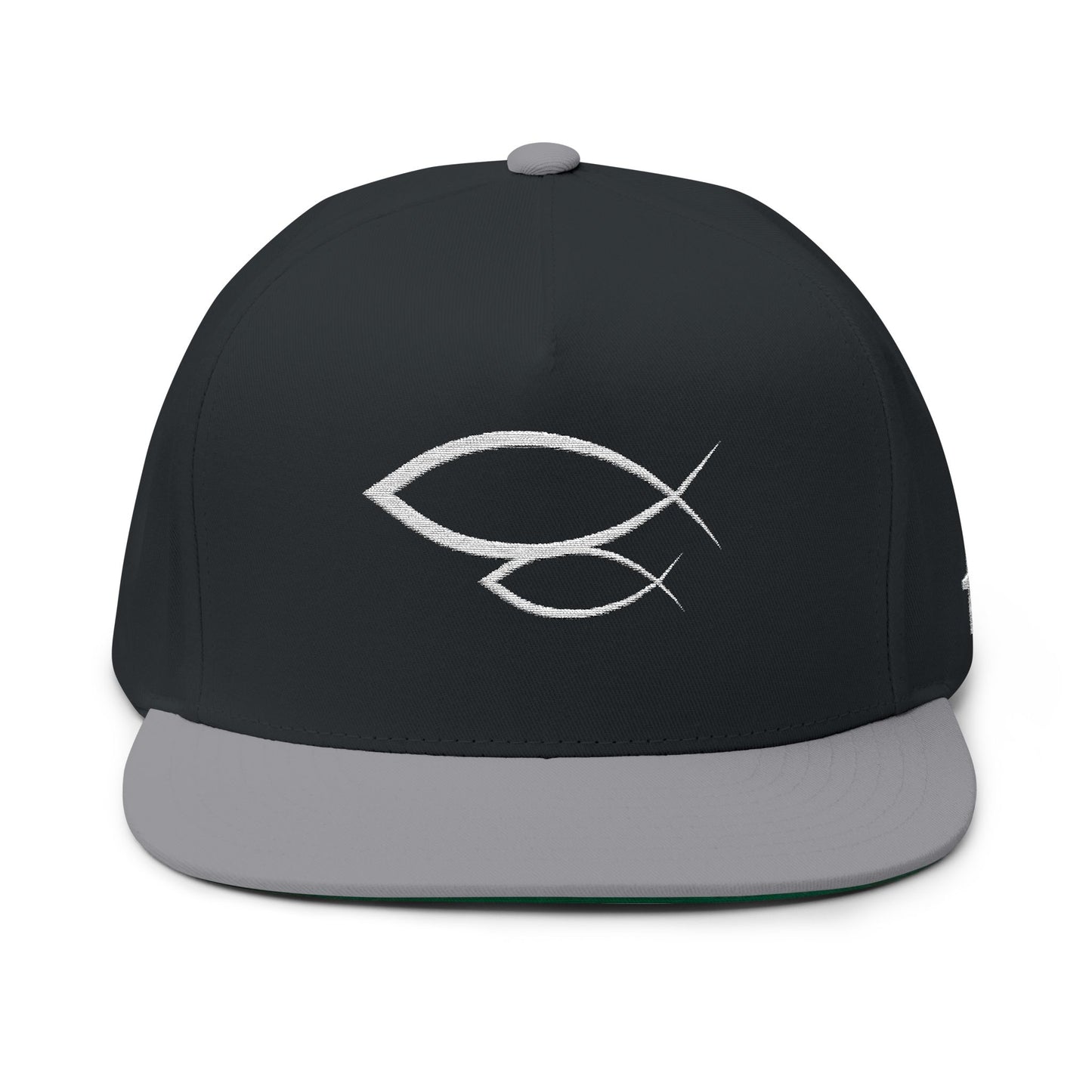 Christian Fish Embroidered Flat Bill Cap — "Look Up" Snapback